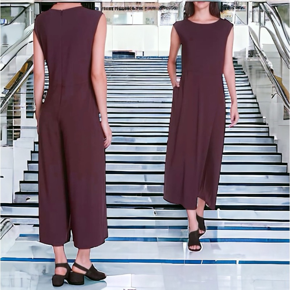 $238 Eileen Fisher Vintage Jumpsuit Small 8 Purple Culotte Faux Wrap Sleeveless